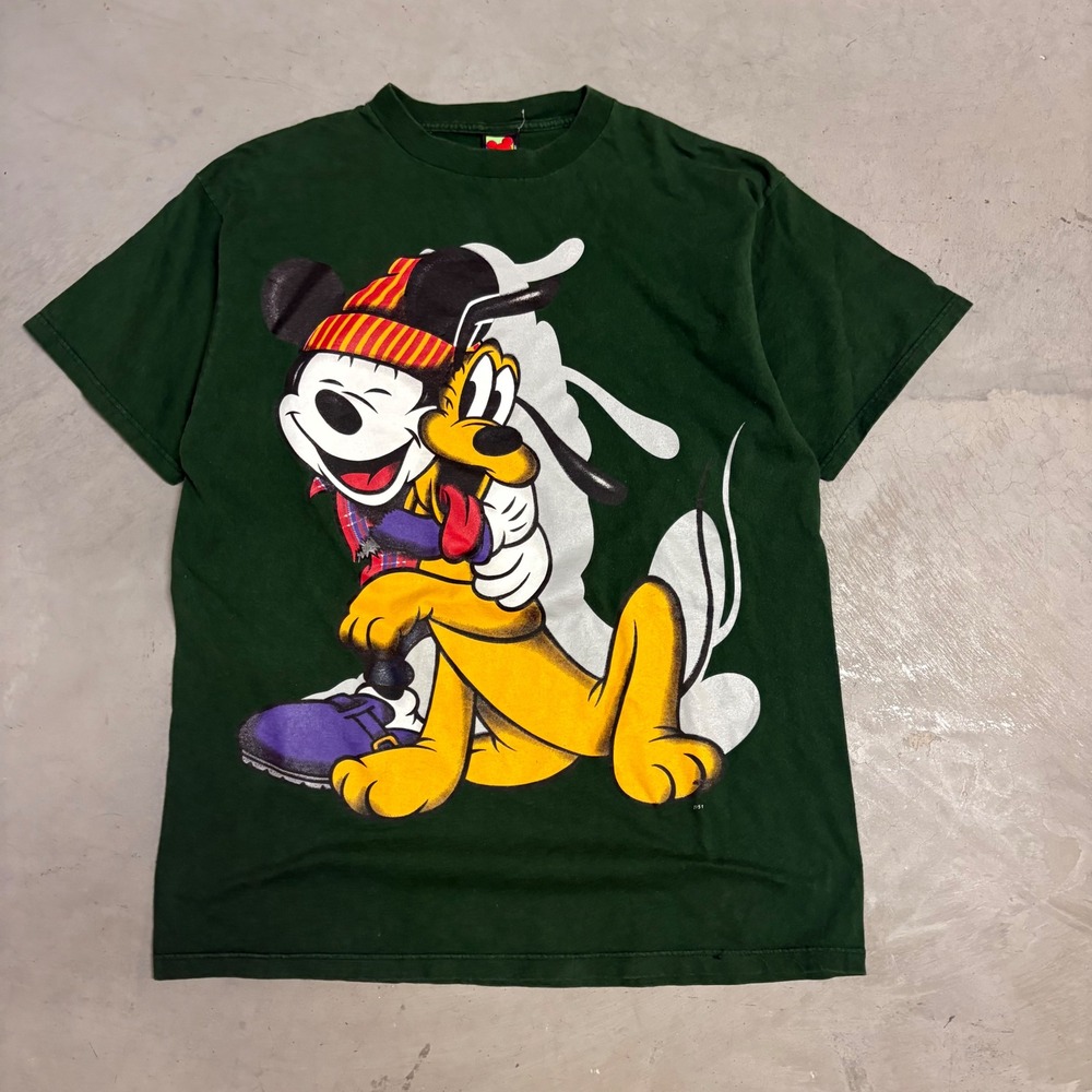 Vintage 90s Green Mickey and Pluto Tee